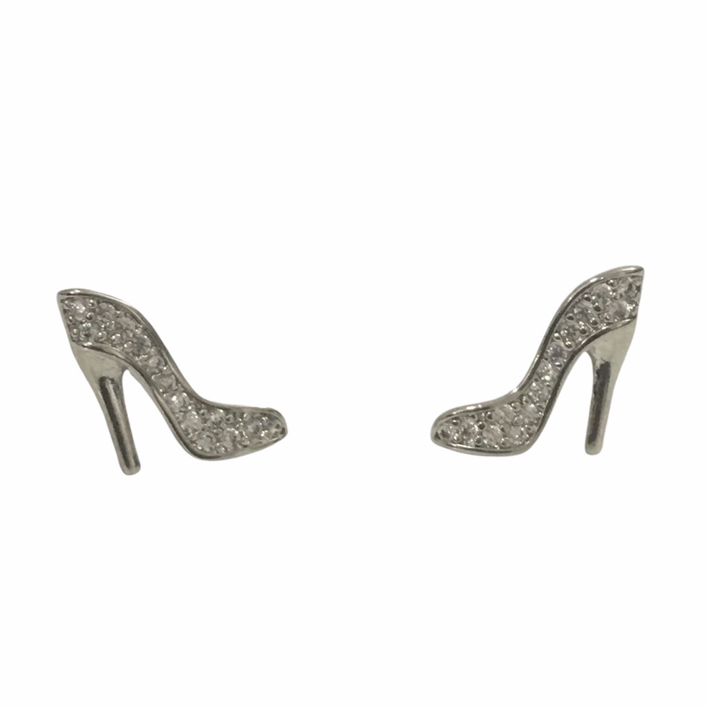 Sterling Silver Stiletto Heel Shoes Swarovski Stud Earrings Statement Jewelry - Picture 8 of 13